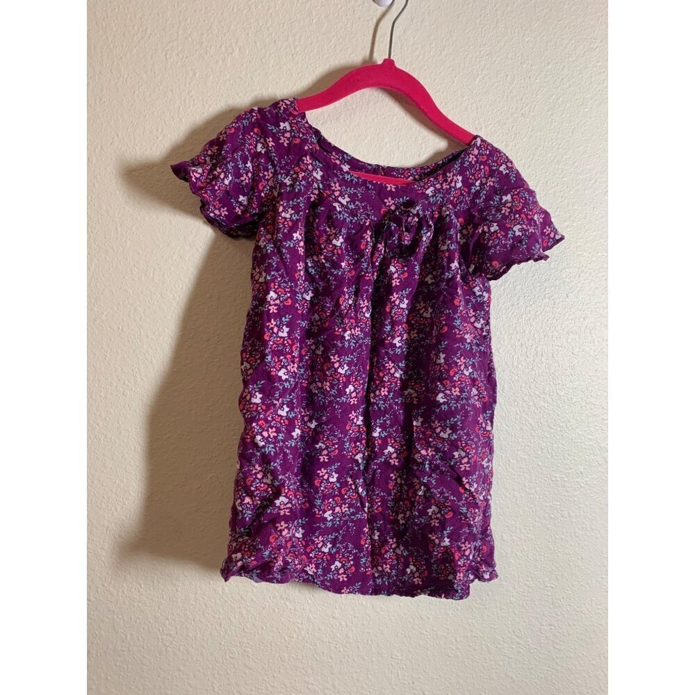 Cherokee Floral Print Shirt Toddler Girls Size 5T Purple AC8